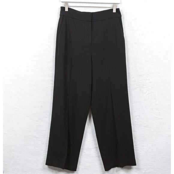 THEORY Crepe Suiting Wide Leg Cropped Dress Pants Black Corpcore Office Sz 6 - Picture 1 of 7